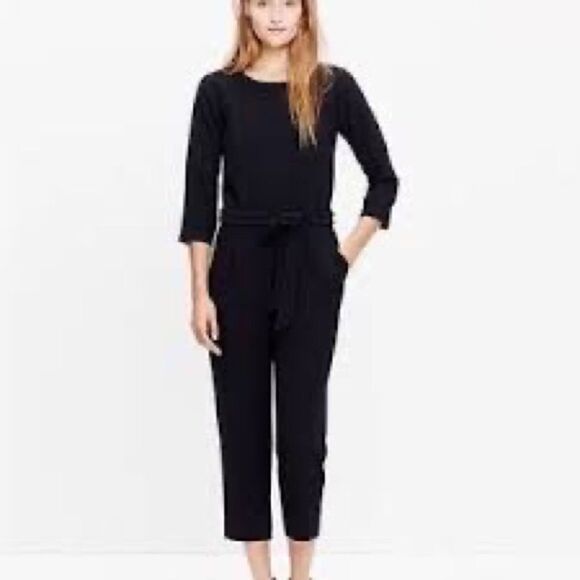 Madewell Sloan Classic Crop Ankle Jumpsuit in black crepe 2023 Sz Womens M - Picture 1 of 9